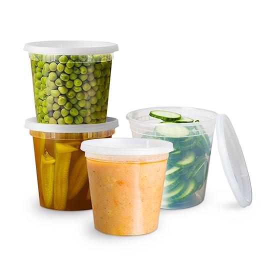 OCS Parts Round Plastic Deli Containers with Lids | Stackable, Microwavable, Freezer and Dishwasher Safe BPA Free Food Prep and Storage Containers (240, Clear, 24 Ounce)