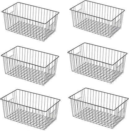 Upright Freezer Organizer Bins， Freezer Baskets for 16, 17, 21 cu.ft Standup Freezer, Wire Storage Baskets with Built-in Handles for Frozen Foods, Snacks, Vegetables, Fruits and More, Set of 6 , Black