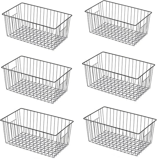 Upright Freezer Organizer Bins， Freezer Baskets for 16, 17, 21 cu.ft Standup Freezer, Wire Storage Baskets with Built-in Handles for Frozen Foods, Snacks, Vegetables, Fruits and More, Set of 6 , Black