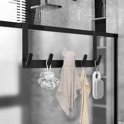 CHAUNCEY HOME Over The Door Hooks Hanger, Heavy Duty Rack for Winter Coat, Fits 1 3/8" Doors, L7U - Bathroom Accessories and Towel Organizer Holder, Matte Black