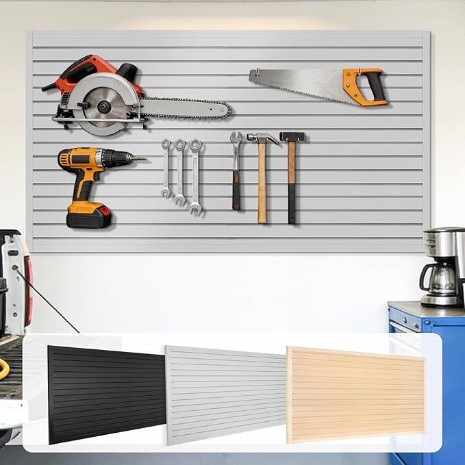 [8x4 Ft²] PVC Slat Wall Paneling, Adjustable Slatwall Panels with Coupling Structure, Slatted Wall Panel System with Customizable Storage Options, DIY Cutting & Easy-to-Install Slatwall Board Shelves