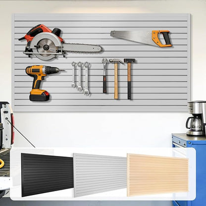 [8x4 Ft²] PVC Slat Wall Paneling, Adjustable Slatwall Panels with Coupling Structure, Slatted Wall Panel System with Customizable Storage Options, DIY Cutting & Easy-to-Install Slatwall Board Shelves