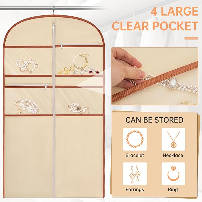 43" Garment Bag for Travel for Hanging Clothes Storage Hanging Suit Cover with Zipper and Accessory Storage for Coats, Dresses, Suits