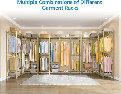 VIPEK V40 Wire Garment Rack Heavy Duty Clothes Racks for Hanging Clothes, Multi-Functional Metal Clothing Racks Bedroom Freestanding Wardrobe Closet Rack, 76" Lx15.7 Wx76.4 H, Max Load 1110lbs, Gold
