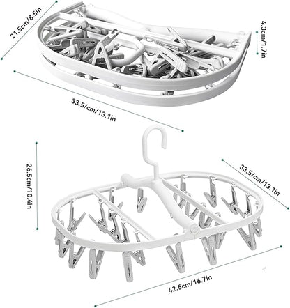 Premium Foldable Clothes Drying Hanger with 24 Clips, Anti-Rusty Plastic Drying Rack for Socks, Lingeries, Delicates and Baby Clothes (Grey)