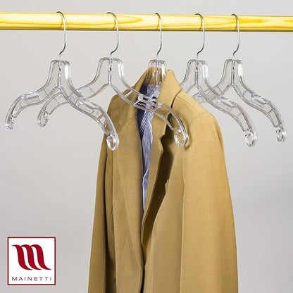 Mainetti 5400SCR Clear Plastic Hangers - 20 Pack with 360 Swivel Metal Hook and Notches for Straps, Great for Shirts/Tops/Dresses/Jackets, 17-Inch