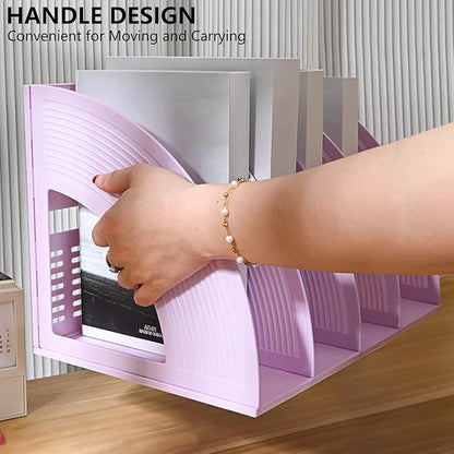 SAYEEC Sturdy Magazine Holder 4 Compartments Plastic Desktop File Organizer File Dividers Office Organizer Storage Document Magaizne Rack Display Box (Purple)