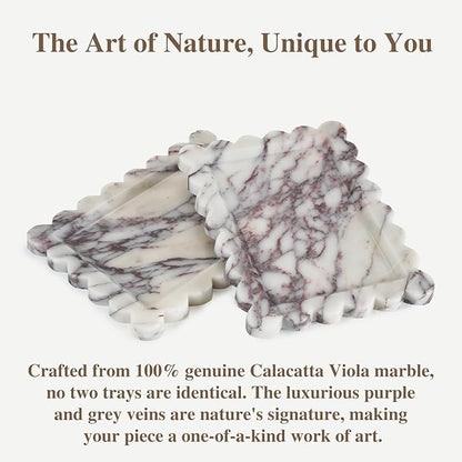 Calacatta Viola Scalloped Marble Tray, 11" x 8" Real Natural Marble Stone Tray, Luxury Decorative Tray for Bathroom, Kitchen Counter, Vanity, Dresser, Home Decor, Organizer for Jewelry & Cosmetics