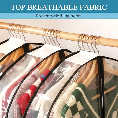 50" All Clear Garment Bags for Hanging Clothes, 4" Gusseted Suit Bags for Closet Storage, Plastic Garment Covers with Zipper for Coats, Jackets, Shirts, 4 Packs