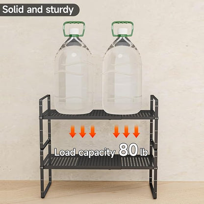 16.5-27’’L Expandable Stackable Cabinet Shelves, Adjustable Spice Rack Cabinet Shelf Organizer for Kitchen, Countertop, Pantry and Cupboard, Black