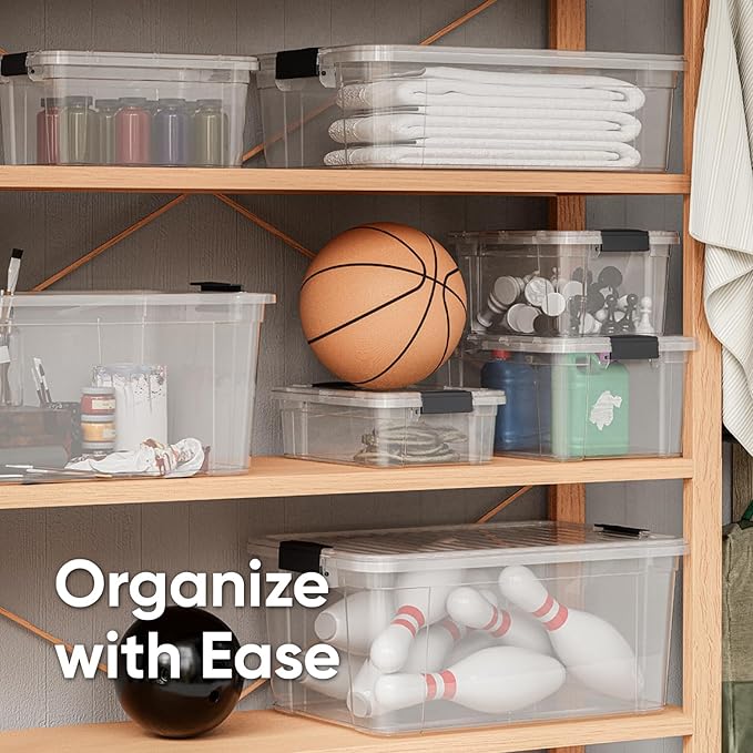Superio Clear Storage Boxes with Lids, 1.27 Quart Plastic Container Bins for Organizing, Stackable Crates, BPA Free, Non Toxic, Odor Free, Organizers for Home, Office and Dorm, 8 Pack