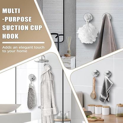 Fenas Suction Cup Hooks for Shower No-Drill Bathroom Hooks for Towels, Robes, Loofah Mountable on Bathroom Walls, Kitchen, Glass, Mirrors, Tile and Smooth,Non-Porous Surfaces (4, Brushed Nickel)