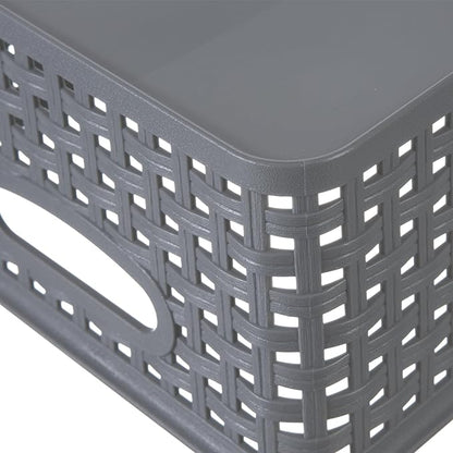Grey Plastic Weave Storage Basket, 12-Pack Woven Gray Basket Organizer for Kitchen Office Bathroom