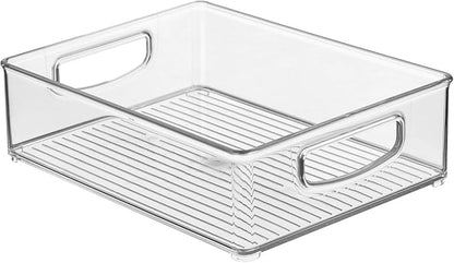 iDesign Plastic Stackable Pantry Bin - Organizer Bin with Handles for Cabinets or Fridge - Set of 4 - Clear