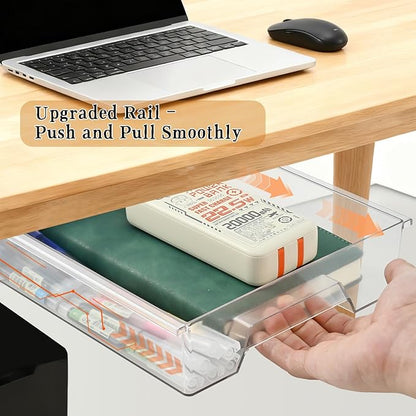 2 Pair Under Desk Drawer Organizer, Self-Adhesive Slide Out Storage Organizer, Hidden Desktop Organizers, Self-Adhesive Table Storage Accessories for Home Office and School