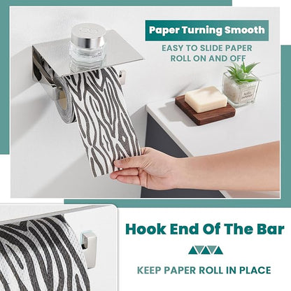 Suyar Toilet Paper Holder Polished Chrome, SUS 304 Stainless Steel Bathroom Toilet Paper Roll Holder with Storage Shelf Wall Mounted