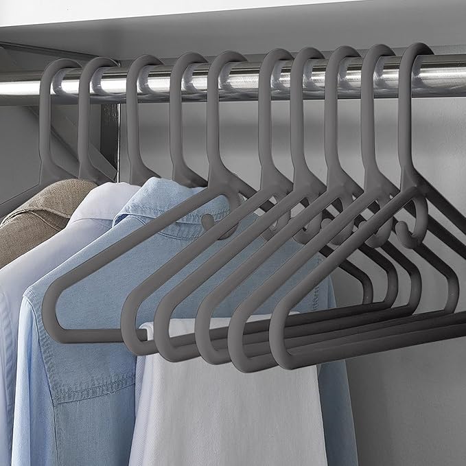 Rethink Your Room Clothes Hangers 60 Pack Plastic - Heavy Duty Space Saving Coat, Velvet Hangers, Pant Hangers for Closet Organization - Durable Non-Slip Warsaw Grey Wardrobe Essentials Bulk Storage