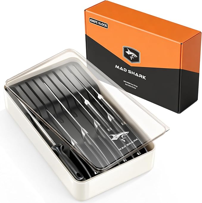 MAD SHARK 2-in-1 Detachable Knife Block & Silverware Organizer, Drawer Knife Holder for 10 Knives, BPA-Free, Blade-Safe Slots, Save Counter Space, Kitchen Drawer or Counter Storage, No Knives