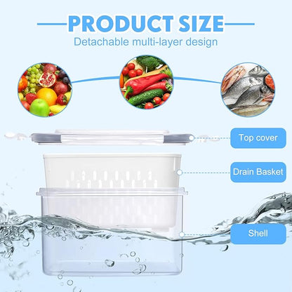 Potchen 6 Pcs Fruit Storage Containers for Fridge, Food Storage Containers Berry Produce Fridge Organizer with Removable Colander Keep Fruits, Vegetable, Veggie, Meat Fresh Longer(Medium, Small)