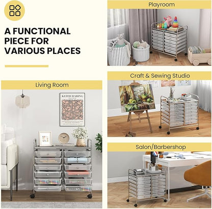 Giantex 12 Drawers Rolling Cart, Mobile Storage Drawer Cart, Classroom Organizer Cart for Office School Supplies Tools Scrapbook Paper Craft Small Printer, Utility Cart on Wheels, Clear
