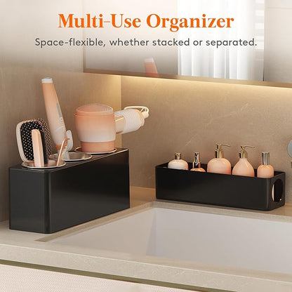 Lifewit Hair Tool Organizer Countertop, Removable Blow Dryer Holder for Bathroom Vanity, Acrylic Hot Tools Organizer Storage for Hair Dryer, Curling Iron, Brush, Straightener, 3 Stainless Cups, Black