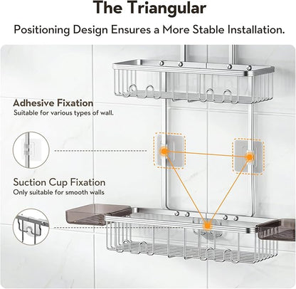 VALORDINE Shower Caddy Hanging, Shower Organizer Hanging, Aluminum Shower Racks for Inside Shower with Hooks for Razor, Never Rust Bathroom Organizers and Storage with Soap Holder, Bright Silver