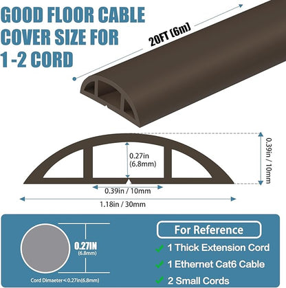Floor Cord Covers for Wires 20FT Cable Hider Wire Cover Self Adhesive Cord Hider Floor for Offices, Homes, Workshops, Warehouses Cable Cavity 0.39" W x 0.27" H