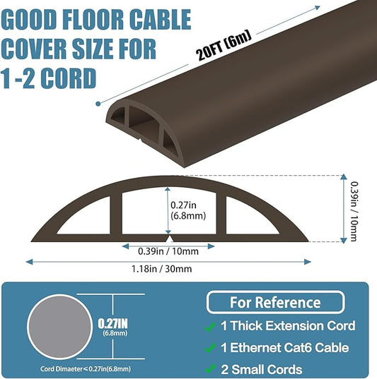 Floor Cord Covers for Wires 20FT Cable Hider Wire Cover Self Adhesive Cord Hider Floor for Offices, Homes, Workshops, Warehouses Cable Cavity 0.39" W x 0.27" H