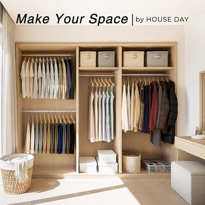 HOUSE DAY Slim Wooden Hangers 20 Pack, Solid Wood Hanger with Non Slip Shoulder Notches & Pant Bar, Smooth Finish Wood Clothes Hangers for Shirts, Suits, Jackets, Natural