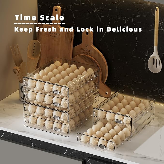 HIYOHIYO Clear 40 Egg Holder for Fridge, High Capacity Egg Storage for Refrigerator, Large Egg Container for Refrigerator, Stackable Eggs Storage Trays for Countertop (2 Layer, 9.8"x 8.5"x 5.5")