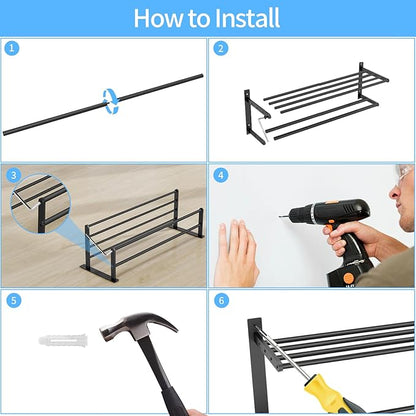 Bathroom Towel Rack 24", 2 Tier Towel Racks for Bathroom Wall Mounted, Bathroom Shelf with Double Towel Bar, Stainless Steel Towel Storage for Bathroom Lavatory Towel Holder Hanger, Black