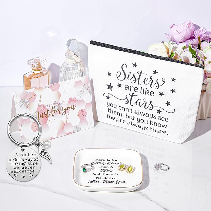 PUDDING CABIN Sister Gifts: Christmas Basket Jewelry Dish Set, Birthday & Mother's Day Gifts for Sisters