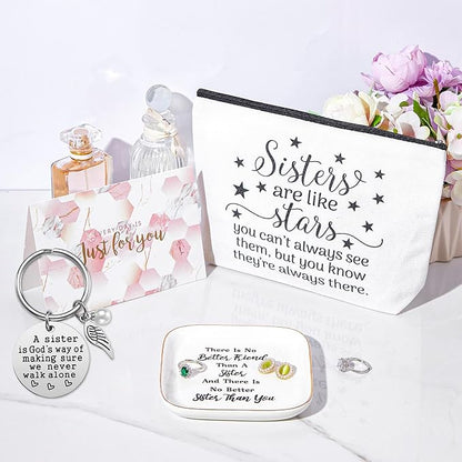PUDDING CABIN Sister Gifts: Christmas Basket Jewelry Dish Set, Birthday & Mother's Day Gifts for Sisters