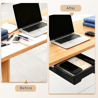 2 Pair Under Desk Drawer Organizer, Attachable Slide Out Storage Drawers, Hidden Desktop Organizers, Self-Adhesive Table Storage Accessories for Home Office and School