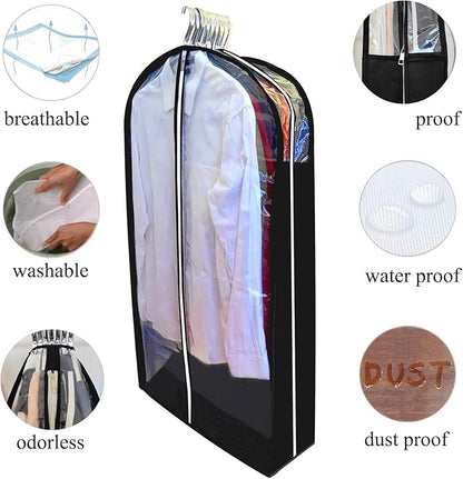 Garment Bags for Hanging Clothes with 6.3" Gusset, 40" Suit Bags for Closet Storage, Clear Dust Proof Suits Covers and Side Zipper Protector for Jacket, Coat, Sweater, Shirts, 3 Packs