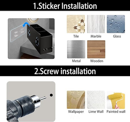 YESENT Aluminum Electric Toothbrush Holder - Bathroom Wall Mounted Toothbrush Holder (Black, Three Slot)