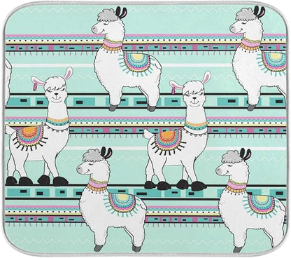 ZzWwR Tribal Cute Cartoon Llama Green 16 x 18 Inches Absorbent Dish Drying Mat Microfiber Kitchen Countertop Table Protector Multi-Purpose Counter Rack Sink Drainer Pad