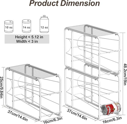 4 Pack Soda Can Organizer, Stackable Metal Can Dispenser for Pantry, Automatic Rolling Canned Food Organizer for Cabinet and Countertop, White.