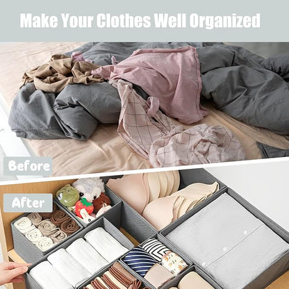 Mooisco 8 Pack Drawer Organizer Clothes, Fabric Closet Organizers and Storage, Foldable Cloth Storage Bins for Underwear Socks, Bra, Ties, Scarf, Belt, Hair Accessories, Grey