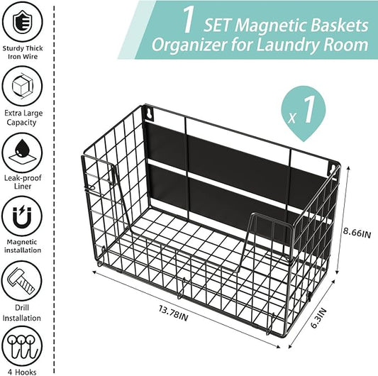 1-Pack Magnetic Laundry Basket Organizer Storage,Magnetic Shelves for Washer Dryer Organizer,Hanging Laundry Basket for Washing Machine(Black)