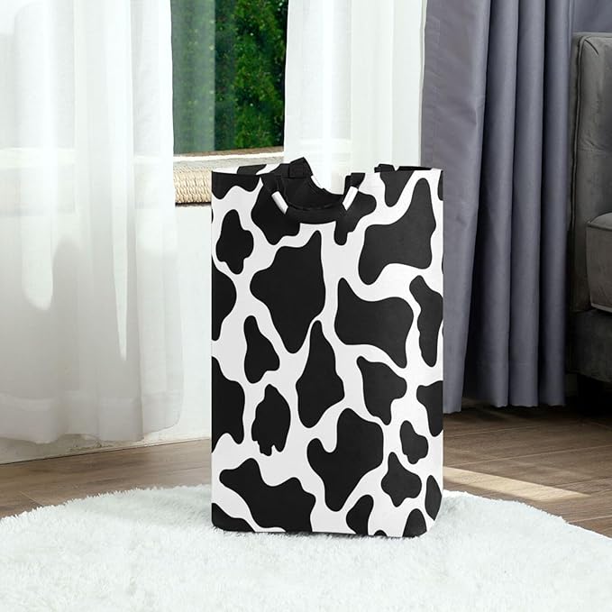 Laundry Hamper Basket Cow White Texture Storage Basket Collapsible Clothes Hamper with Handle Decorative Organizer Bins Basket for Kids Room Dirty Cloth College Dorm