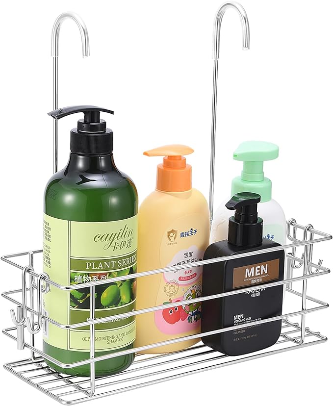 Seltomer Shower Caddy Hanging Shower Rack SUS304 Stainless Steel Hanging Shower Orangizer with Hooks Over The Door, Shampoo Basket Storage (Single-Layer)