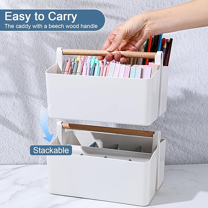 2Pcs Art Supply Organizers Caddy with Handle, Desk, Makeup Caddy and Tote (Blue)