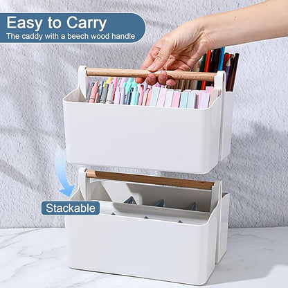 2Pcs Art Supply Organizers Caddy with Handle, Desk, Makeup Caddy and Tote (Blue)
