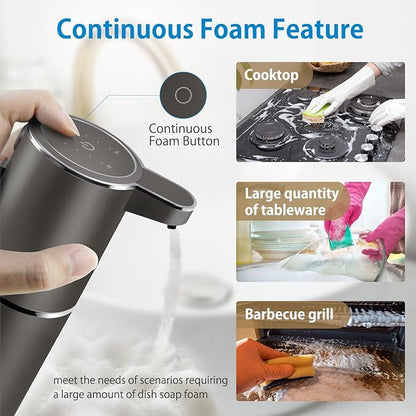 Gotofine Automatic Foaming Soap Dispenser,4-Level Adjustable Foam, Wall Mount, USB Rechargeable,12.8oz/ 380ml,Touchless Hand & Dish Soap Dispenser for Bathroom, Kitchen,Hotel, Restaurant