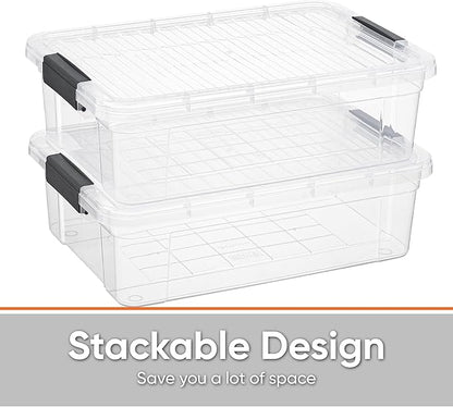 Superio Clear Storage Boxes with Lids, 13.7 Quart Plastic Container Bins for Organizing, Stackable Crates, BPA Free, Non Toxic, Odor Free, Organizers for Home, Office and Dorm, 6 Pack