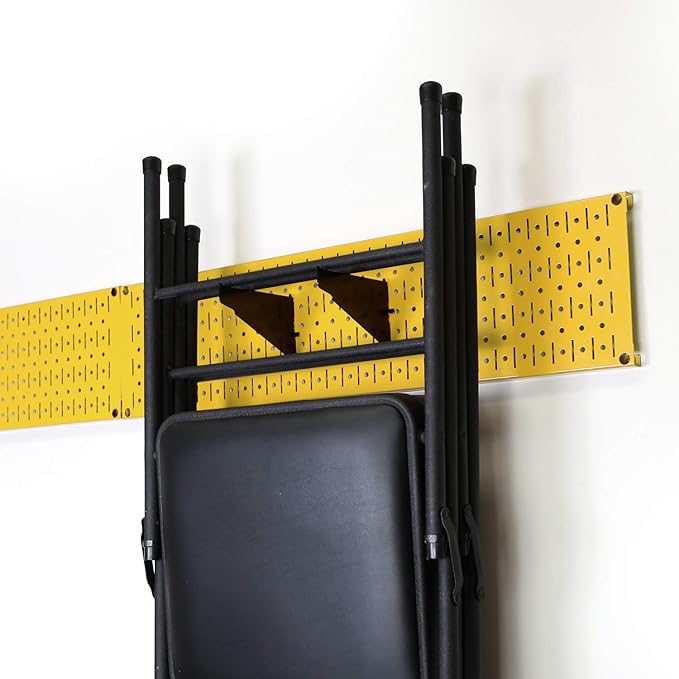 Wall Control Garage Storage Rack Lawn & Garden Tool Organization Wall Mount Organizer - Easy to Install 64" Wide Colorful Metal Peg Board Set (Yellow Pegboard)