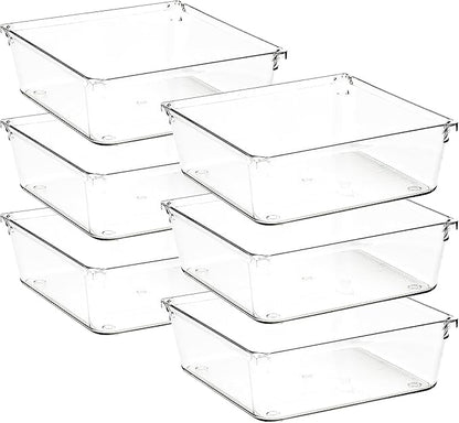 Ravinte Decor 6 Pack Drawer Organizer - 6" X 6" Clear Acrylic Storage Bins with Non-Slip Pads, Versatile Desk Tray for Makeup, Jewelry, Kitchen, Bathroom, and Office Organization