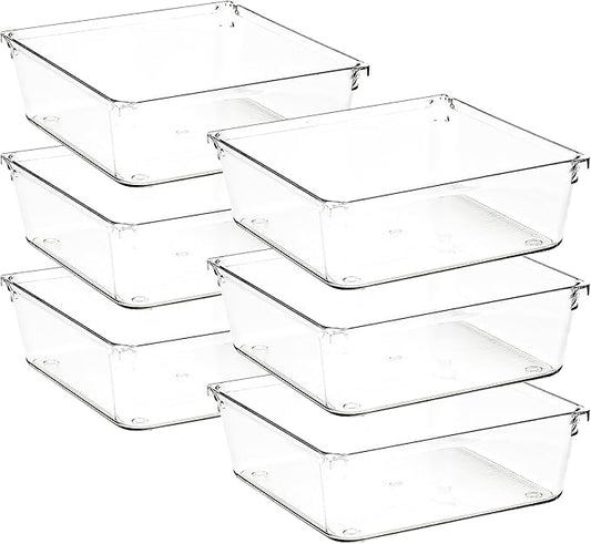 Ravinte Decor 6 Pack Drawer Organizer - 6" X 6" Clear Acrylic Storage Bins with Non-Slip Pads, Versatile Desk Tray for Makeup, Jewelry, Kitchen, Bathroom, and Office Organization