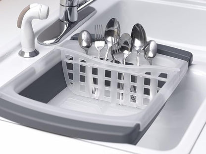 PrepWorks Collapsible Dish Drainer - Space-Saving, Expandable Dish Rack for Drying Plates, Cups, and Kitchen Utensils, Extends from 16.5" to 26.75" to Fit Over Most Sinks